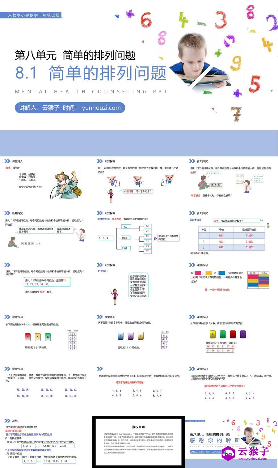 《简单的排列问题》人教版小学数学二年级上册PPT课件（第8.1课时）,《简单的排列问题》人教版小学数学二年级上册PPT课件（第8.1课时）.jpg,人教版小学数学二年级上册,PPT课件,简单的排列问题,第1张