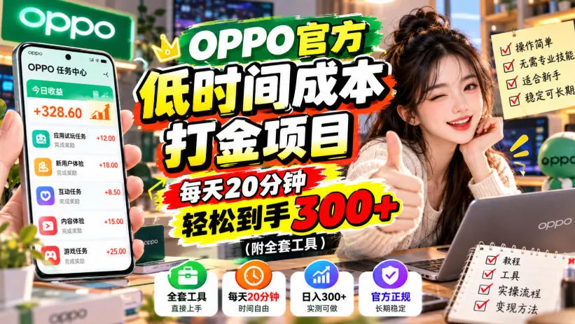OPPO官方低时间成本打金项目,每天20分钟,轻松到手300+(附全套工具),第1张 OPPO官方低时间成本打金项目,每天20分钟,轻松到手300+(附全套工具),第1张