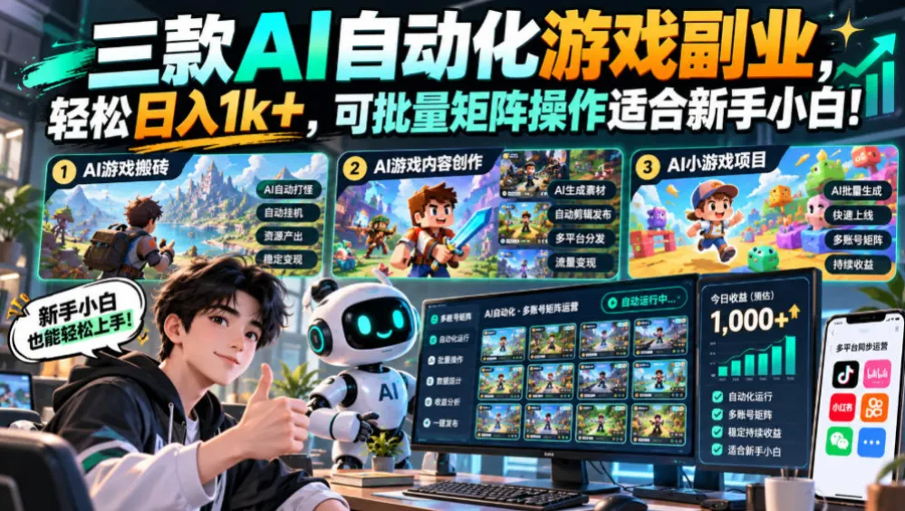 三款AI自动化游戏副业,轻松日入1k+,可批量矩阵操作适合新手小白!,第1张 三款AI自动化游戏副业,轻松日入1k+,可批量矩阵操作适合新手小白!,第1张