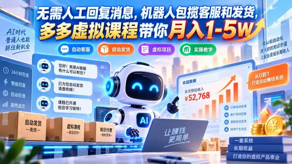 无需人工回复消息,机器人包揽客服和发货,多多虚拟课程带你月入1-5W,第1张 无需人工回复消息,机器人包揽客服和发货,多多虚拟课程带你月入1-5W,第1张