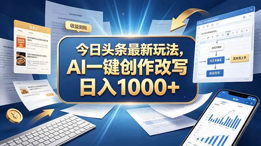 今日头条最新玩法，AI 一键创作改写，简单易上手，轻松日入 1000 +,第1张