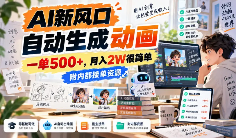 AI新风口,自动生成动画,一单500+,月入2W很简单,附内部接单资源,第1张 AI新风口,自动生成动画,一单500+,月入2W很简单,附内部接单资源,第1张