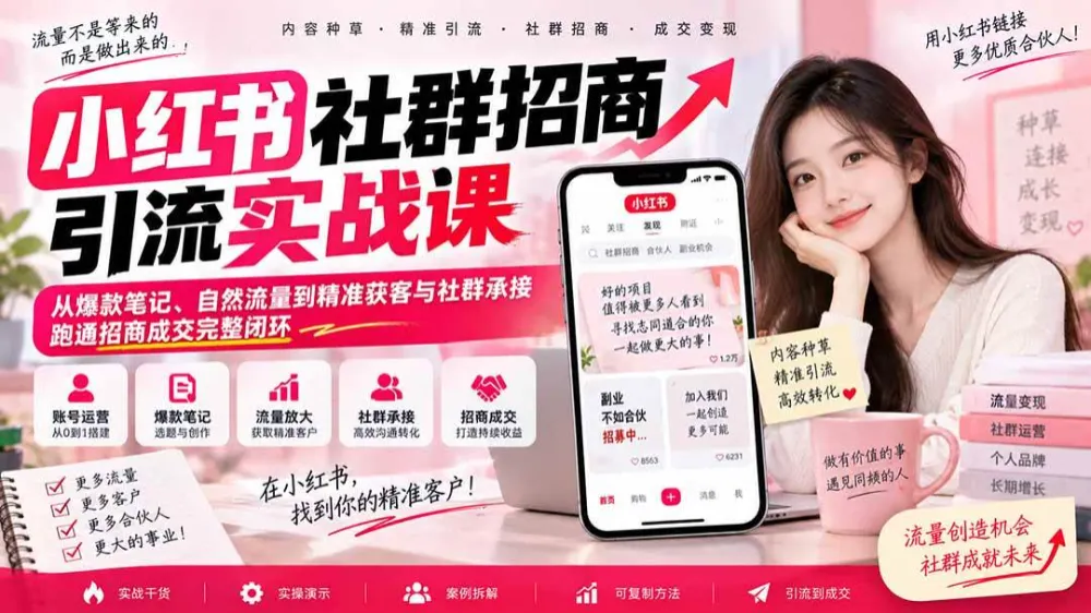小红书社群招商引流实战课-无水印:从爆款笔记、自然流量到精准获客与社群承接,跑通招商成交完整闭环,第1张 小红书社群招商引流实战课-无水印:从爆款笔记、自然流量到精准获客与社群承接,跑通招商成交完整闭环,第1张